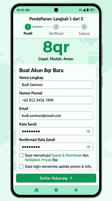 Tampilan halaman daftar 8qr