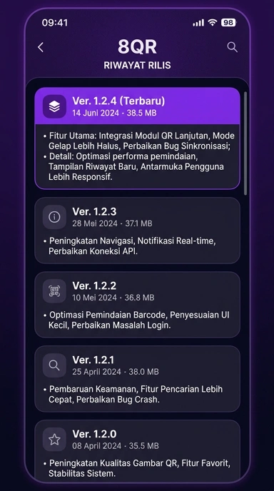 Tampilan riwayat versi 8qr