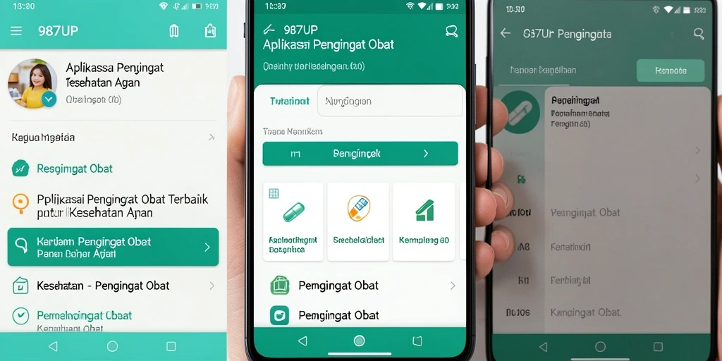 Antarmuka sederhana aplikasi Pengingat Obat 987UP yang memudahkan pengguna.