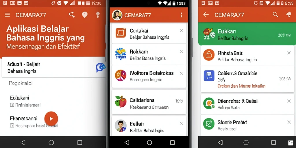 Tampilan antarmuka CEMARA77 yang menarik dan interaktif untuk belajar bahasa Inggris.