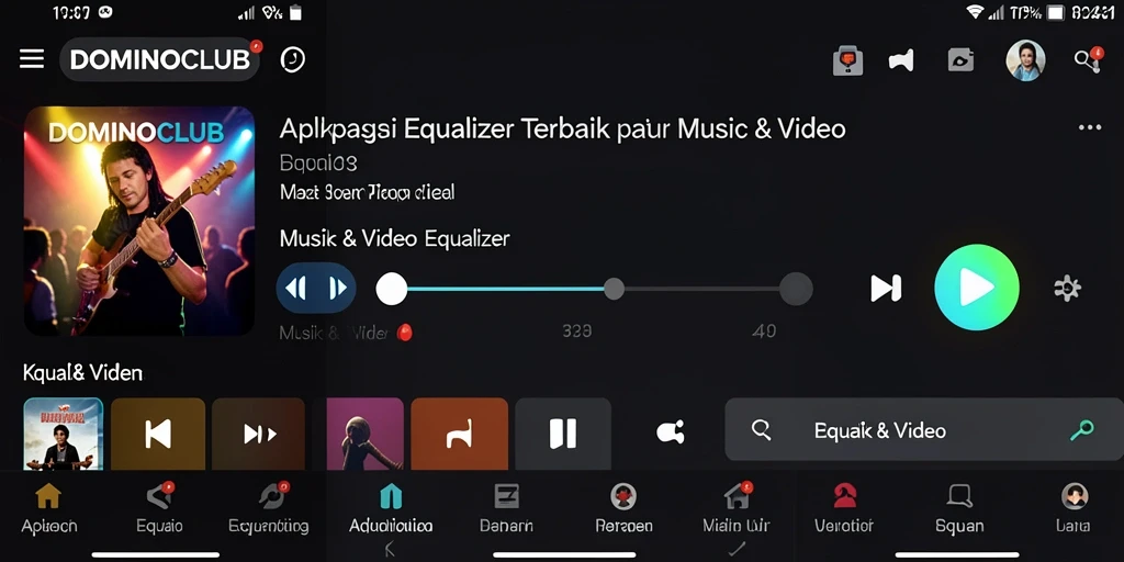 Tampilan antarmuka aplikasi Equalizer DOMINOCLUB yang modern dan sederhana.