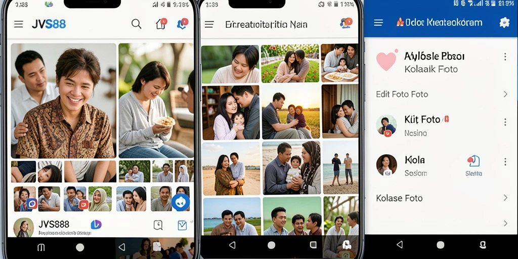 Tampilan antarmuka JVS88 menampilkan berbagai fitur pengeditan kolase foto.