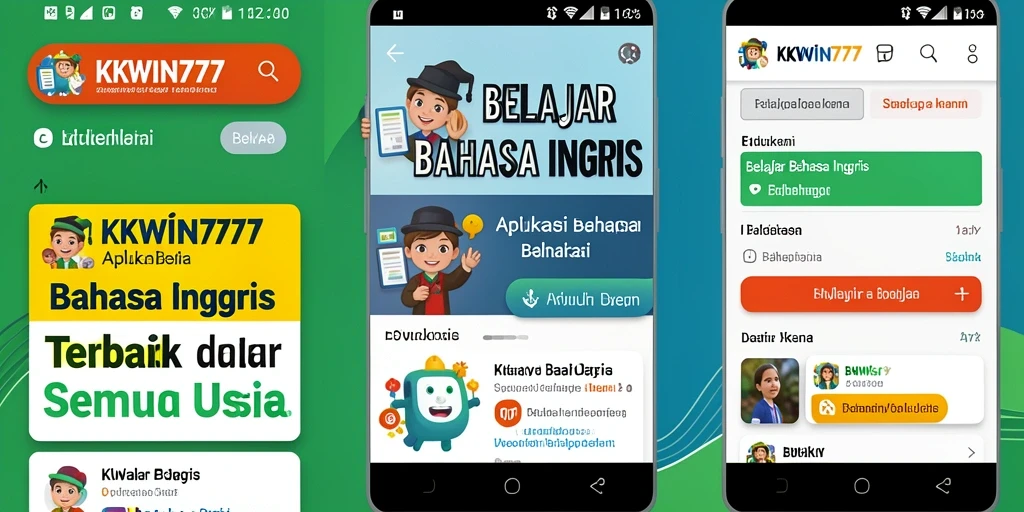 Screenshot antarmuka aplikasi Belajar Bahasa Inggris KKWIN777 yang interaktif.